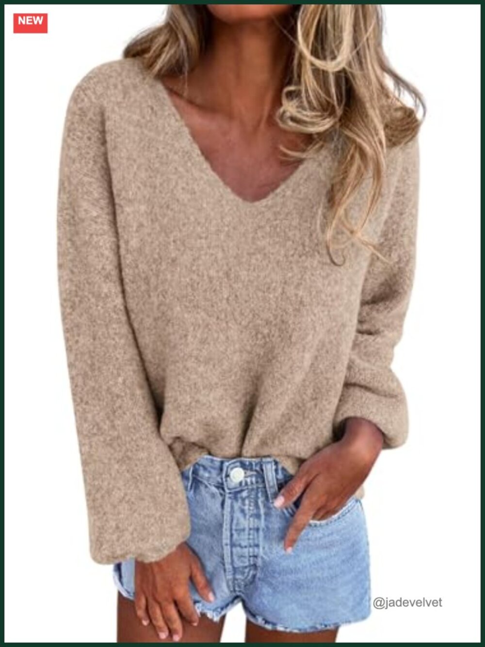 Oversized V Neck Knit Sweater Cozy Fall Pullover for Women